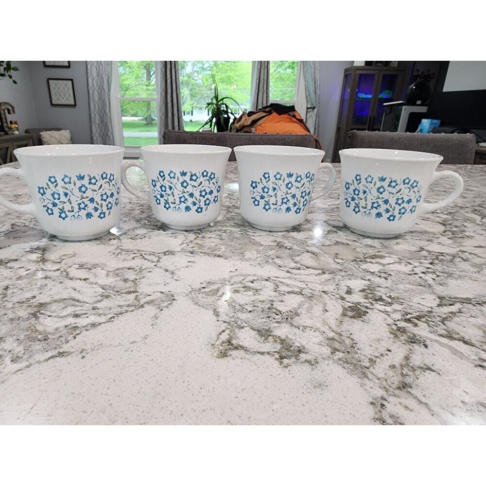 Set of 4 Vintage Corning Ware Corelle-Blue Heather-Coffee or Tea Mugs